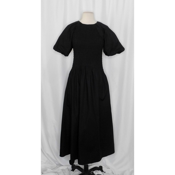 NWT!! J. CREW Meadow Dress Smocked Cotton Poplin Solid Black Midi Small Tall - Picture 3 of 15